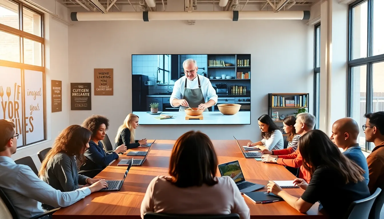 diverse group engaged in a masterclass video session in a modern office.