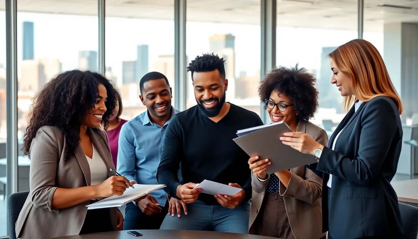 diverse professionals collaborating in a modern conference room.