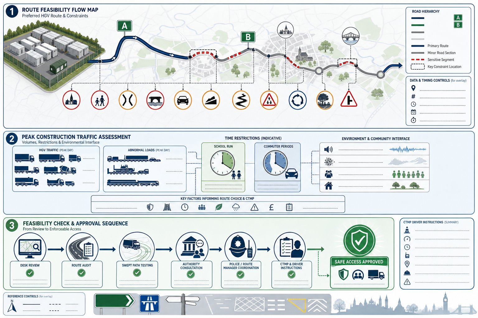 UK infographic showing HGV and abnormal load route checks to a battery site.