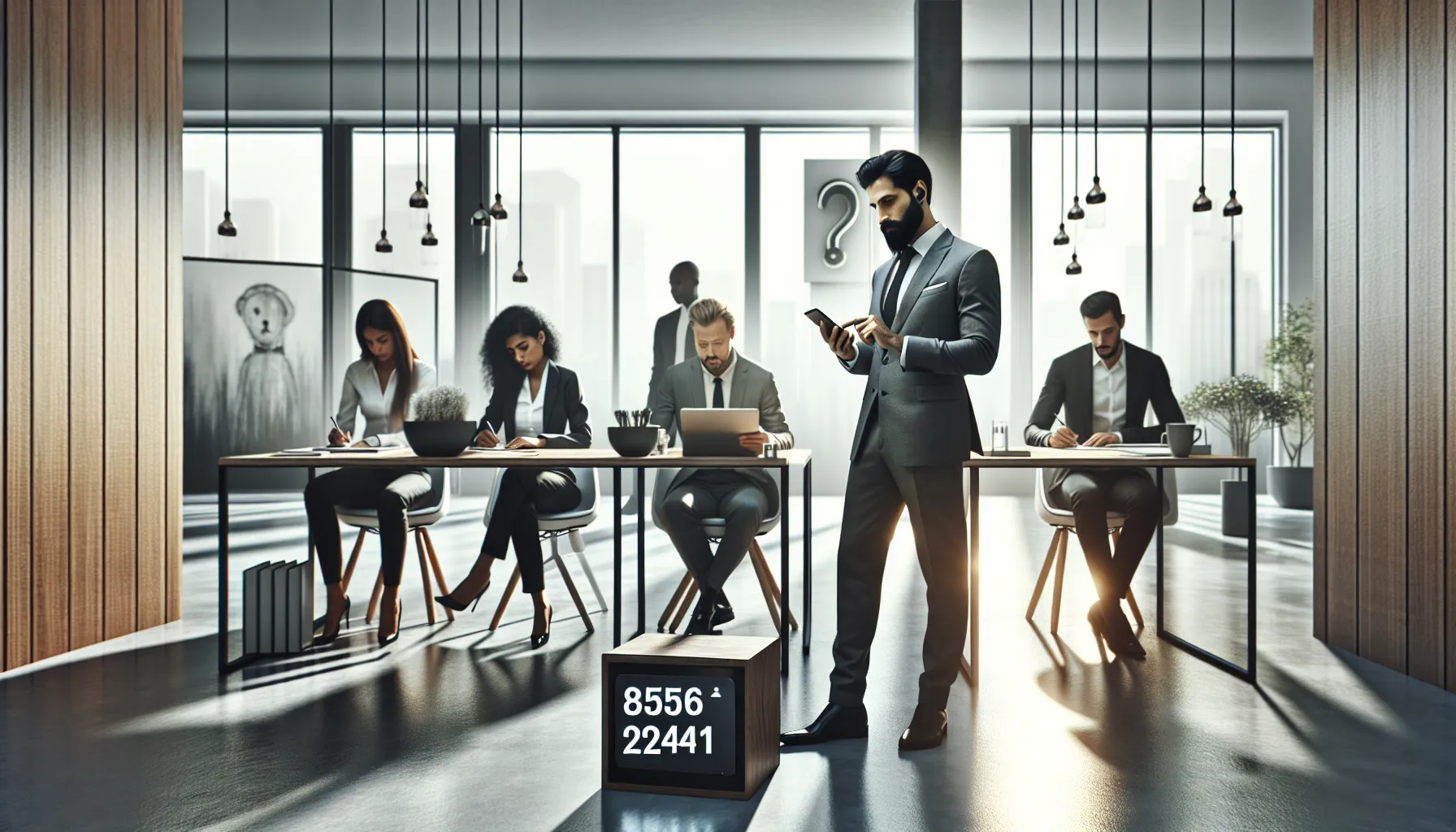 diverse team in an office discussing unknown phone number calls.
