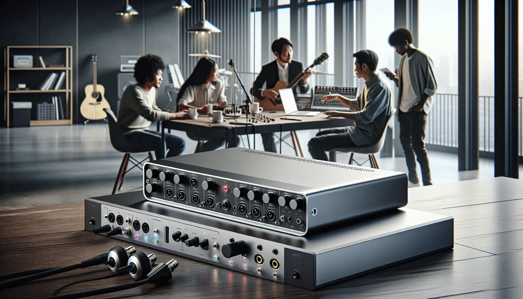 professionals discussing audio interface alternatives in a modern workspace.