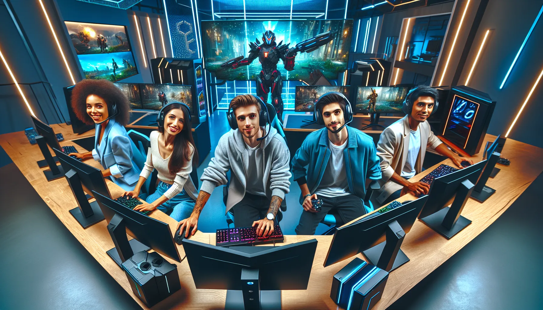 diverse group streaming the Greensurvive2004 game in a modern gaming setup.