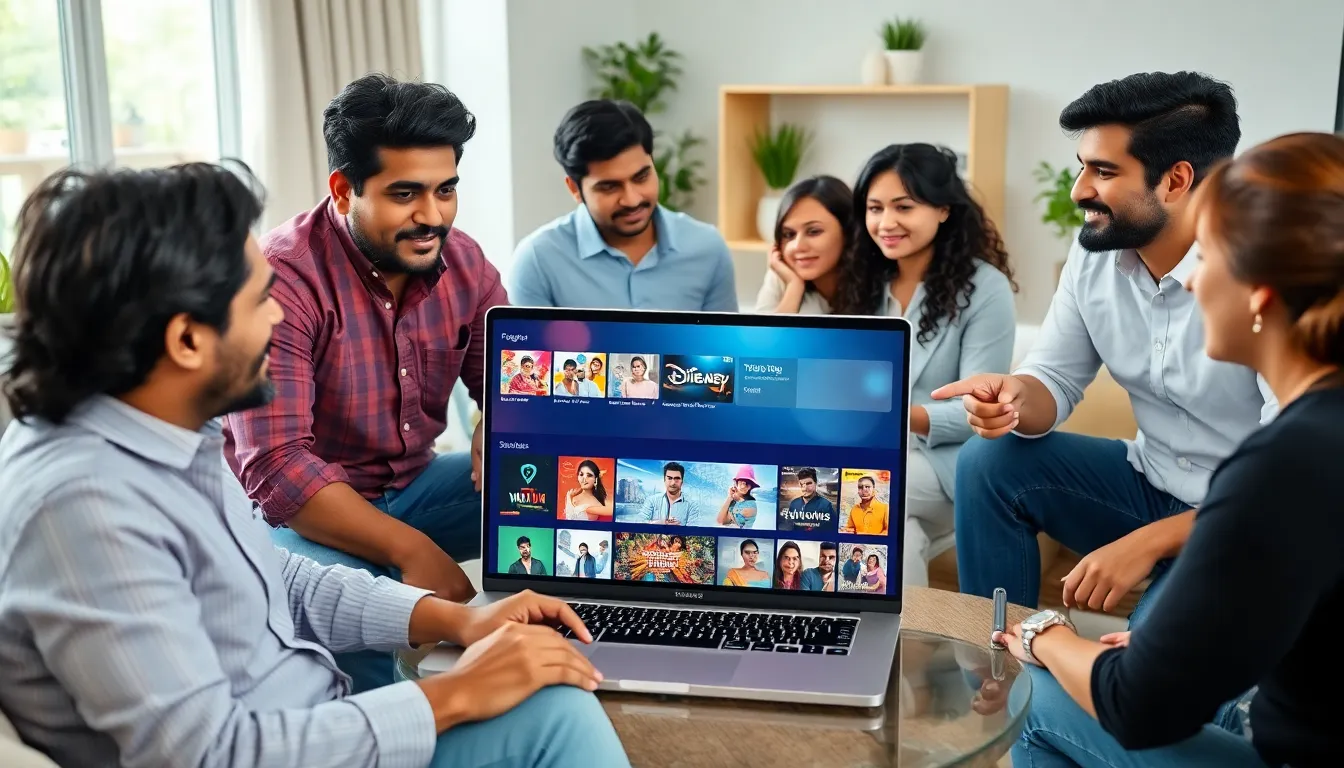 diverse team discussing Telugu content in a modern office.