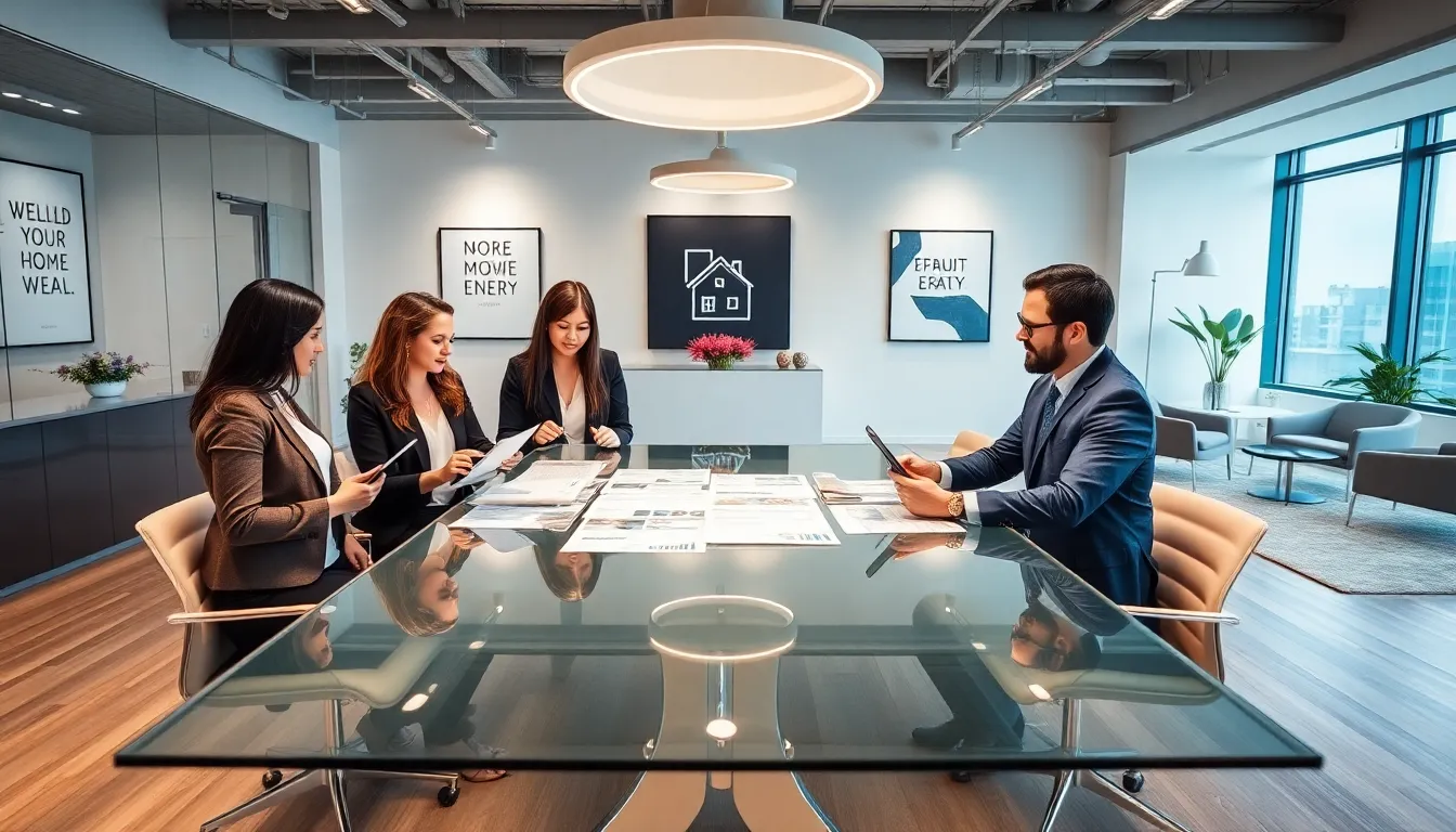 diverse real estate team collaborating in a modern office.