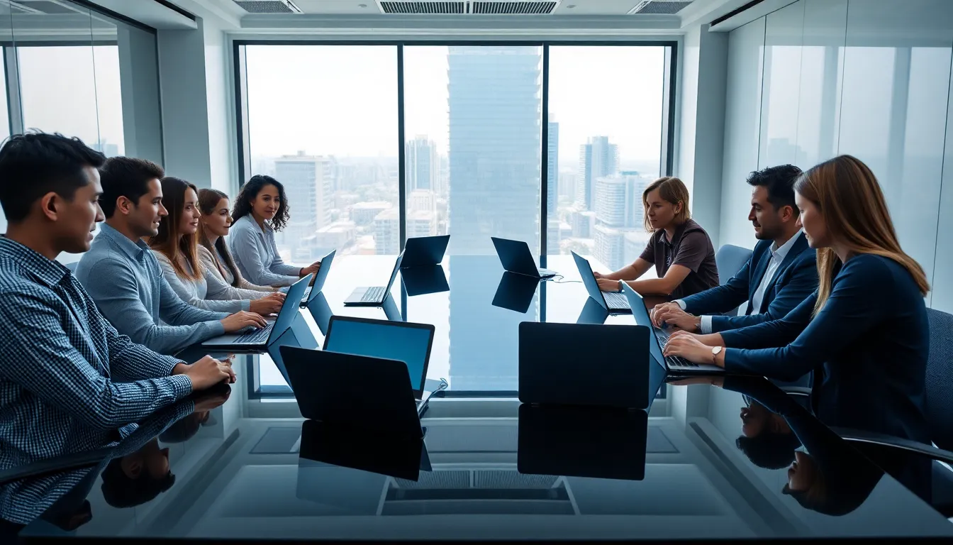 diverse team collaborating in a modern office setting.