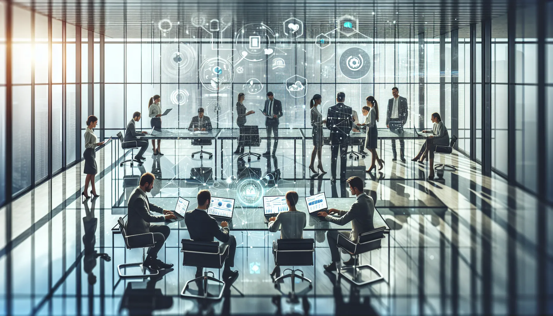 diverse team collaborating in a modern workspace for digital solutions.