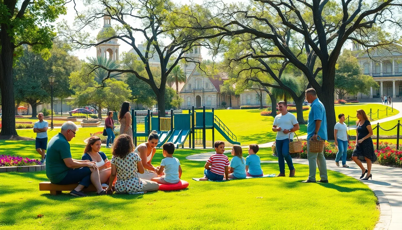 families enjoying time together in a park in San Antonio.