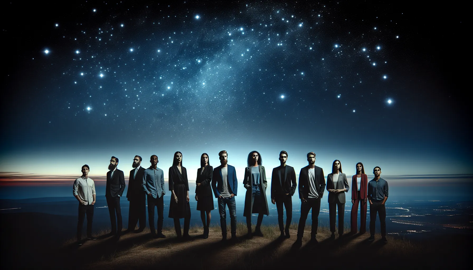diverse group observing a star-filled sky, representing limitless potential.