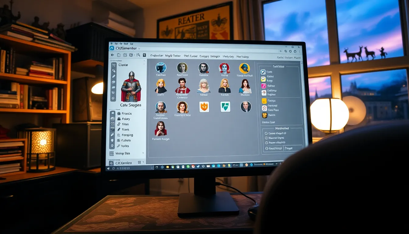 a computer screen displaying the CK2Generator gaming interface for Crusader Kings II.