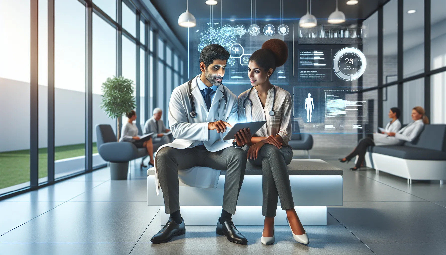 diverse healthcare team in digital consultation setting.