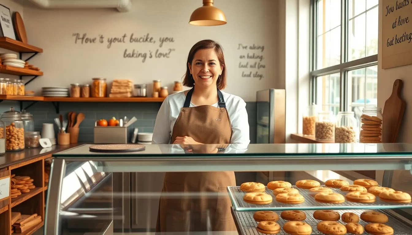 Mary Jackson in her bakery, showcasing an array of homemade cookies.