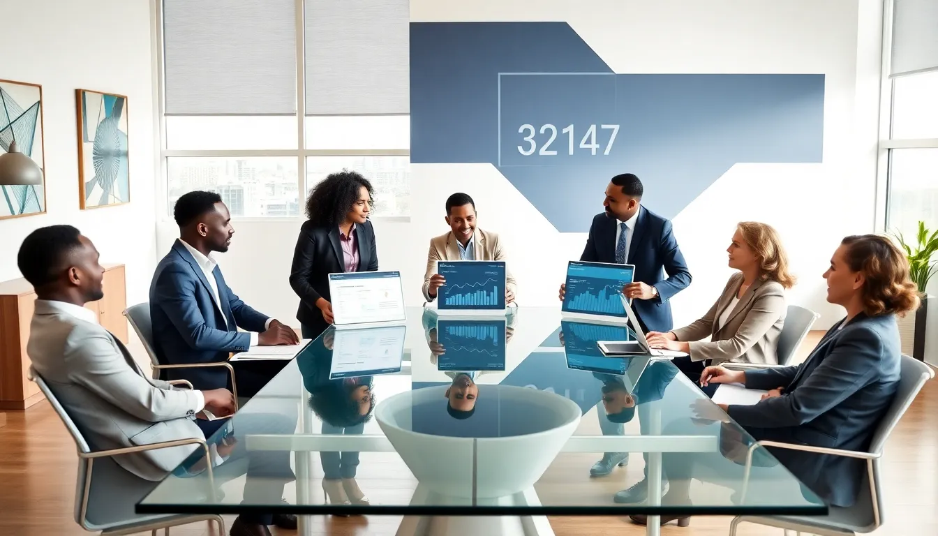 diverse team discussing technology in a modern office.