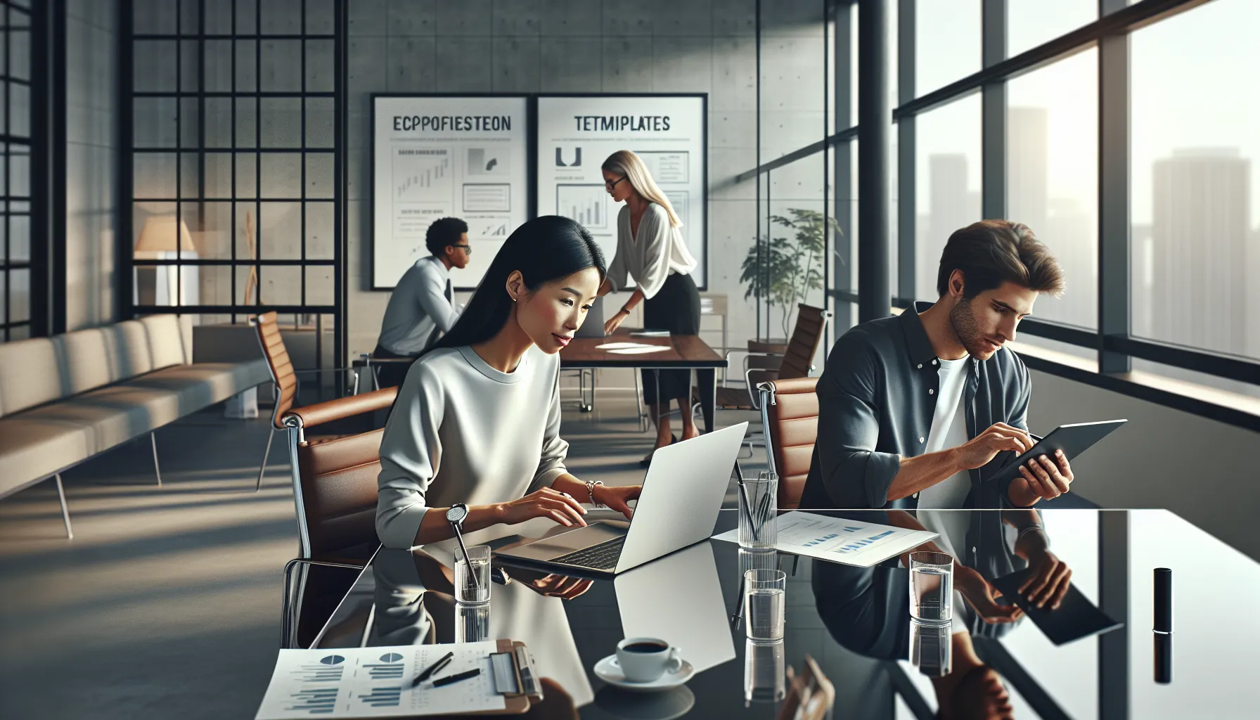 diverse professionals collaborating in a modern office environment.