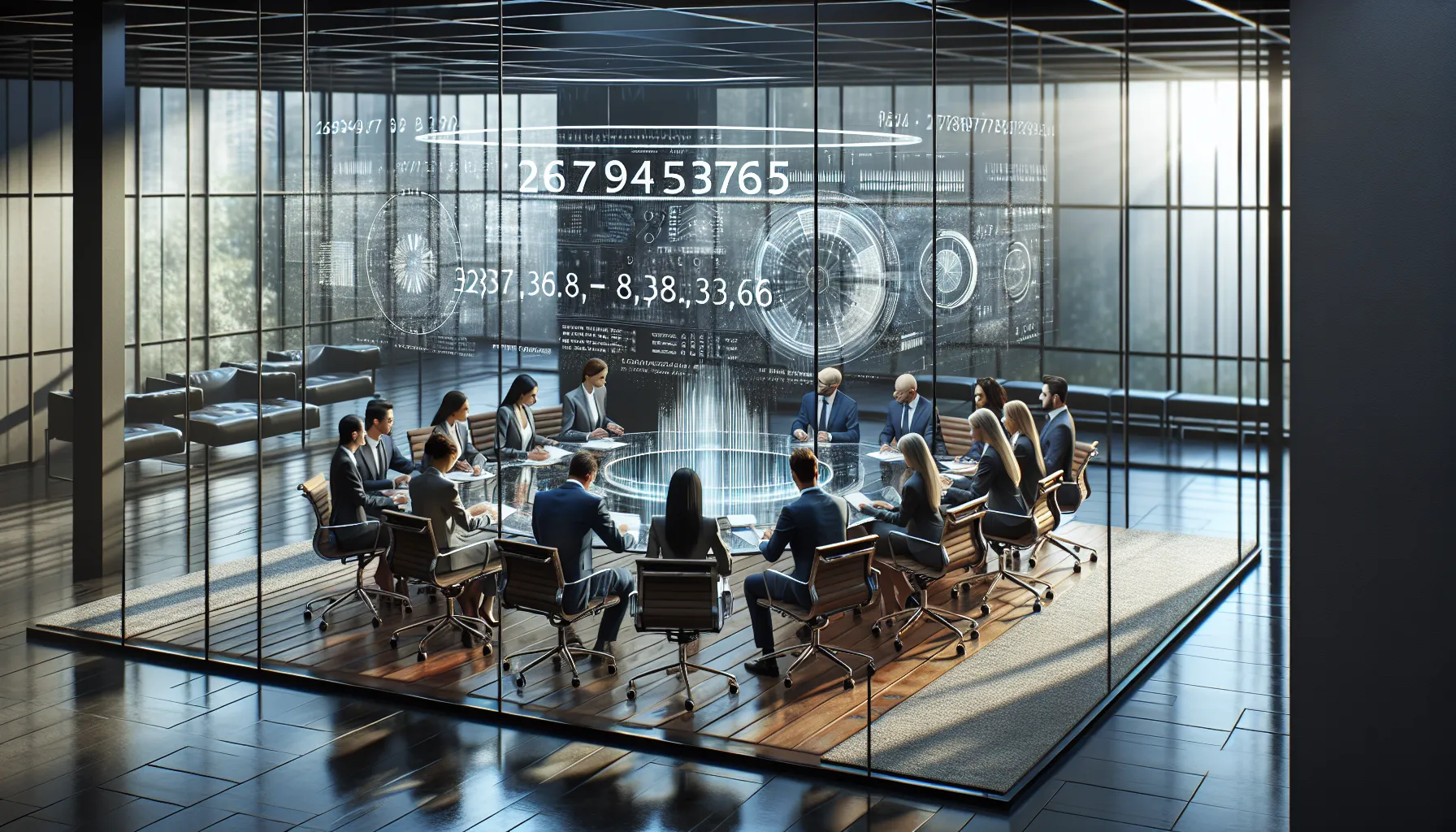 diverse professionals discussing numerology in a modern office.