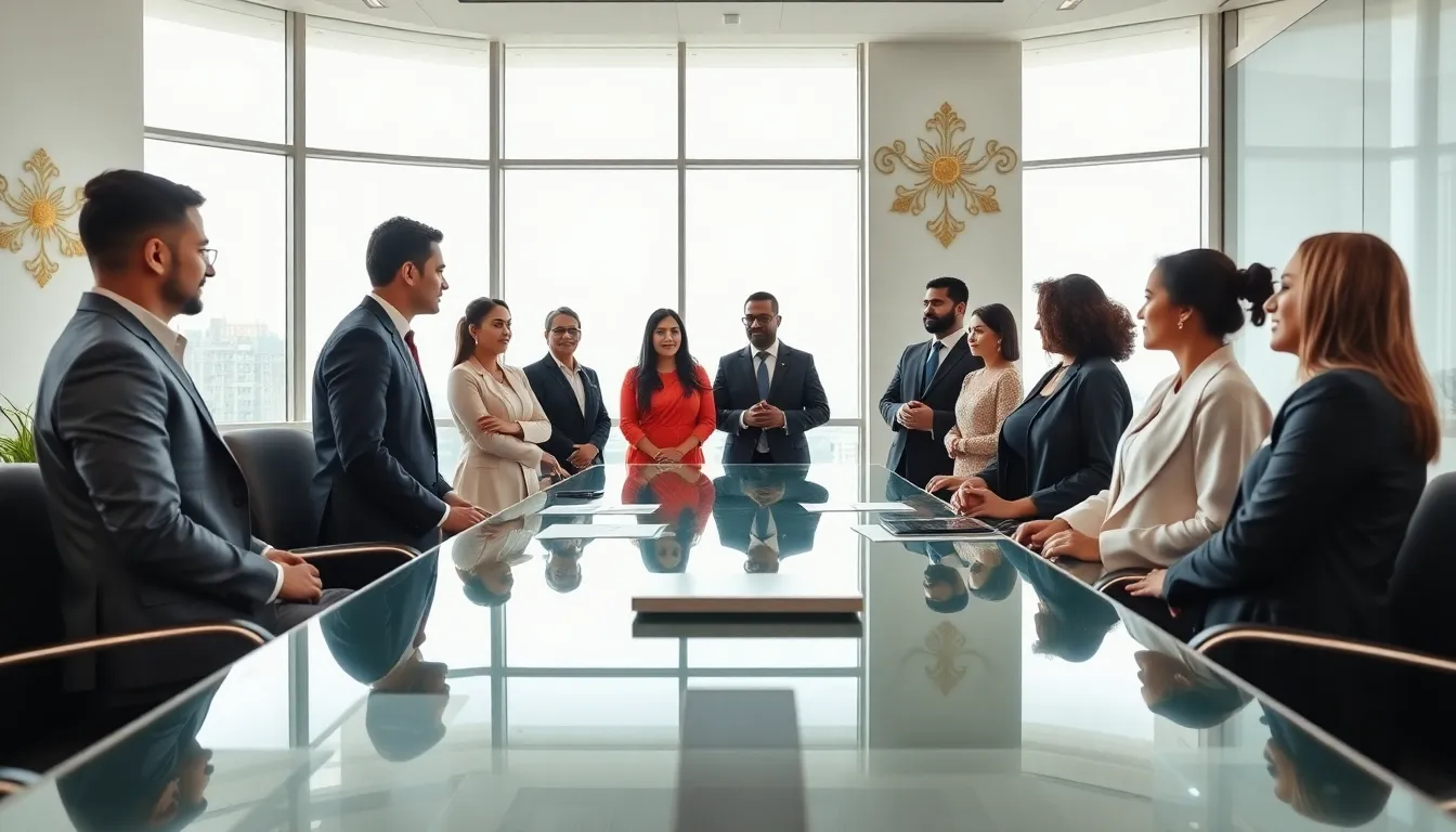 diverse professionals collaborating in a modern conference room.