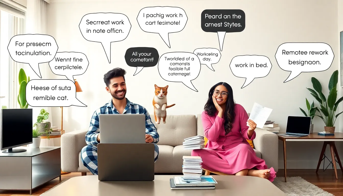 collage of diverse remote workers with humorous memes about remote work.