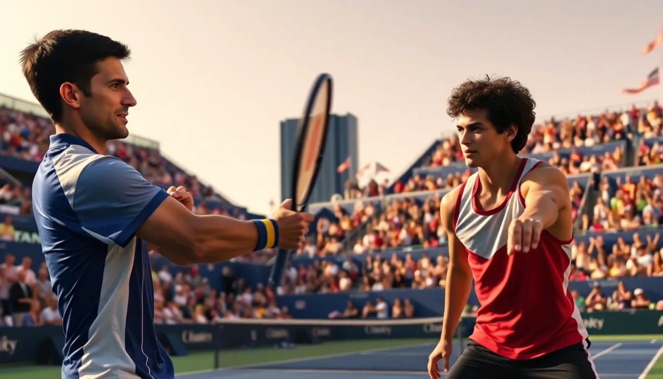 Novak Djokovic and Carlos Alcaraz competing in the 2025 US Open final.