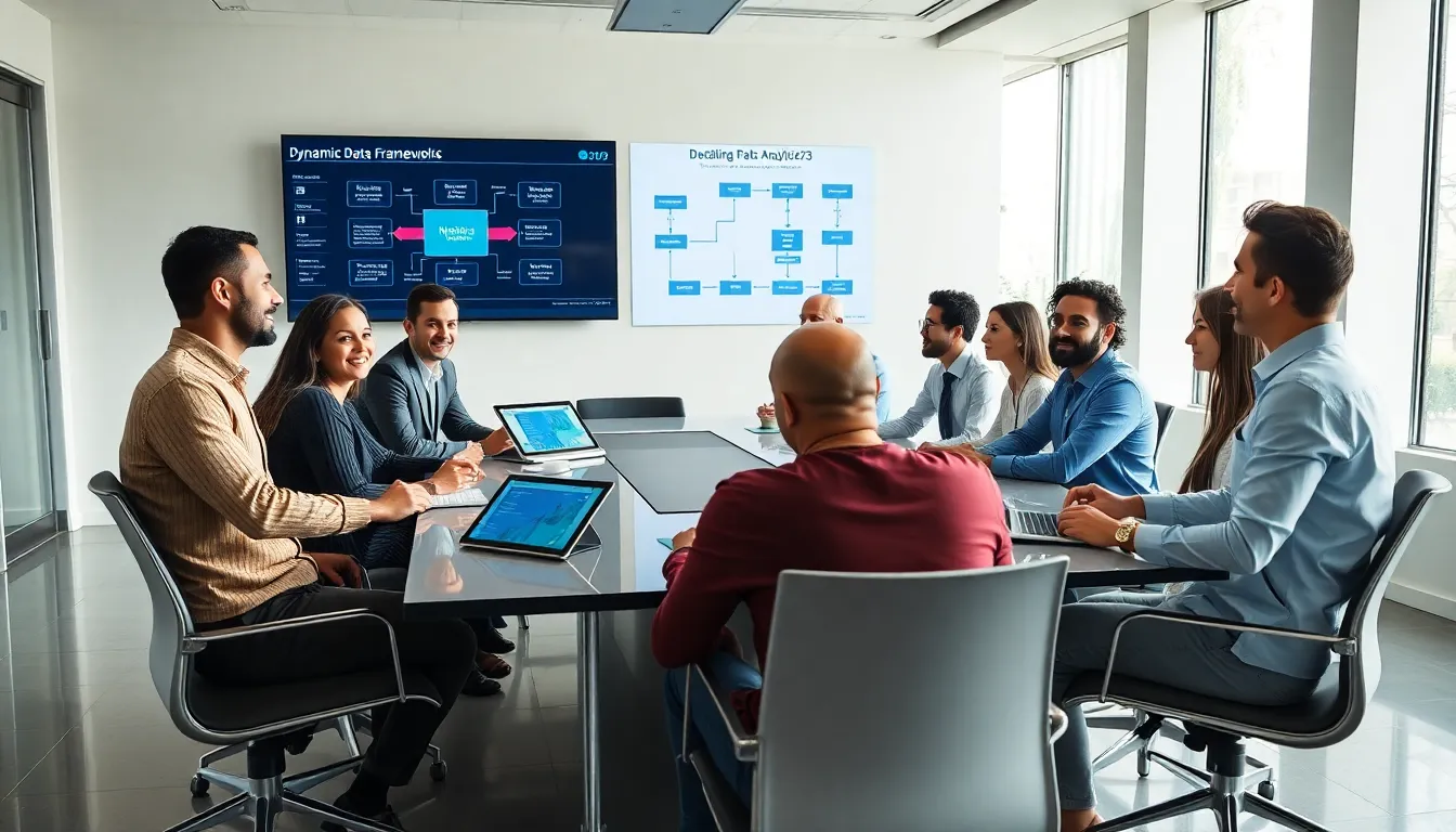 diverse professionals collaborating in a modern office setting.