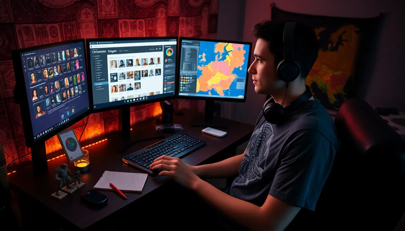 a young man using CK2Generator in a gaming room with medieval decor.