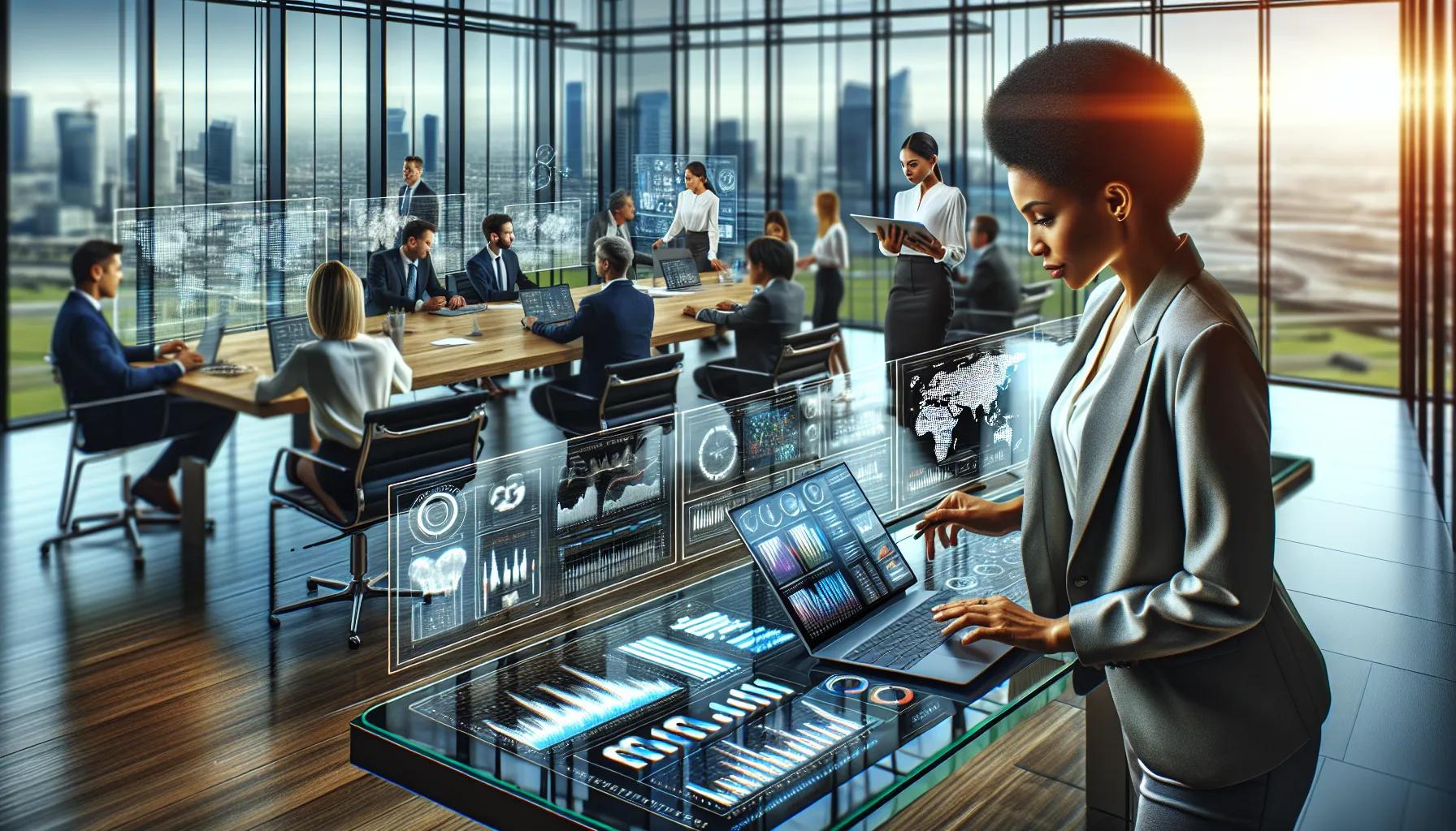 diverse professionals using Bpac1672 technology in a modern office.