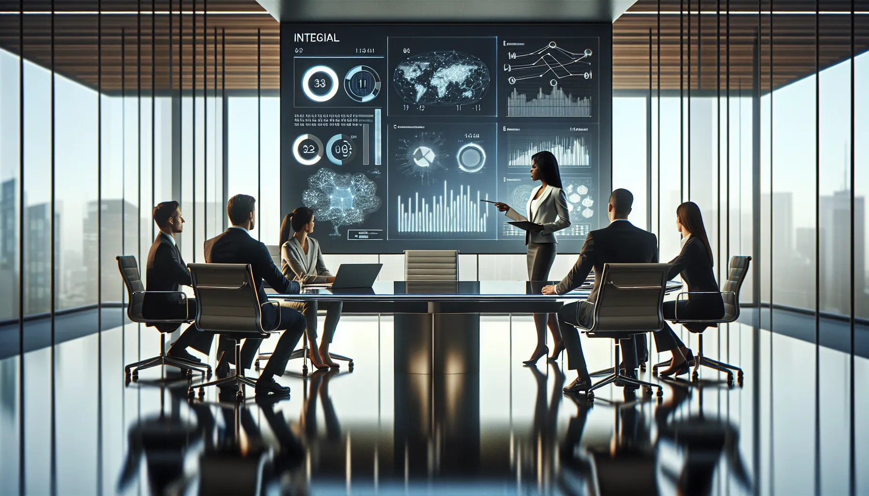 diverse professionals discussing data management in a modern conference room.
