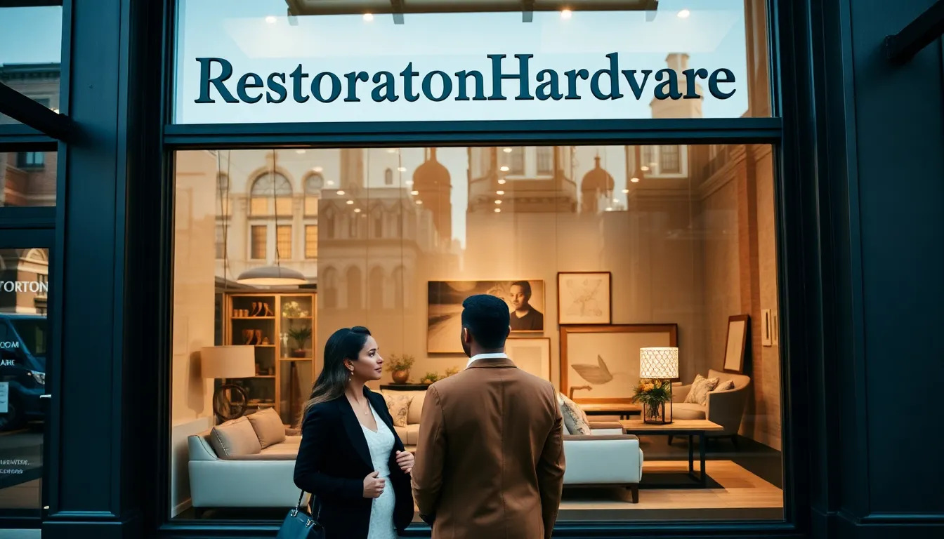 Restoration Hardware storefront in Portland with customers exploring the space.