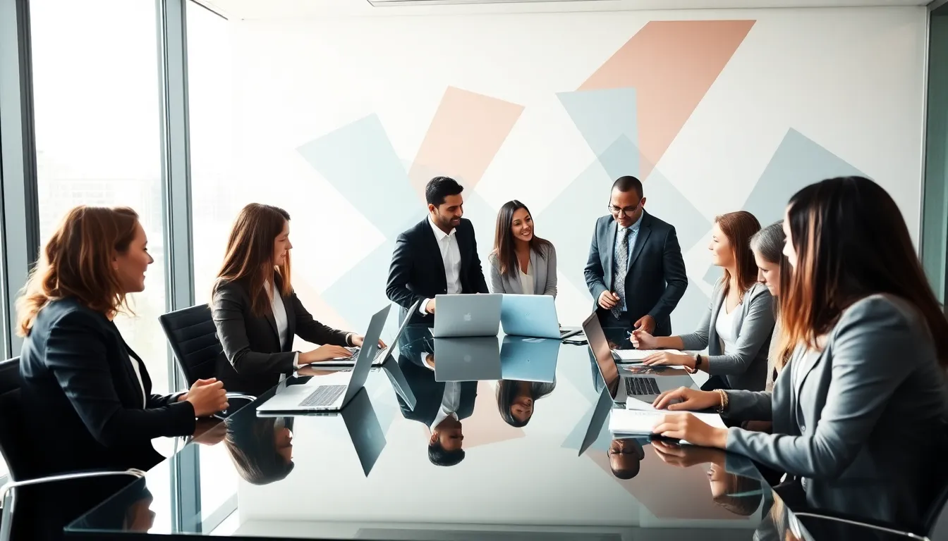 diverse professionals collaborating in a modern office.