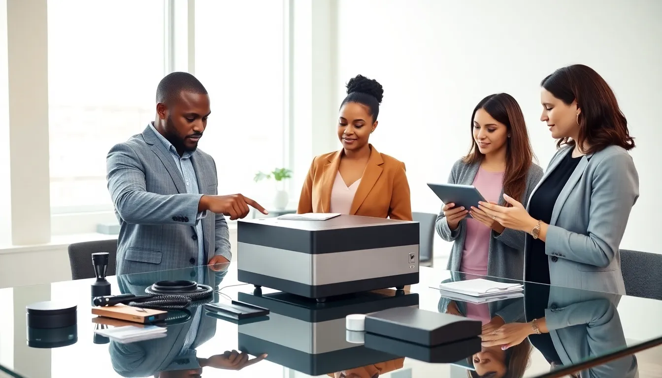 diverse team exploring the kjf87-6.95 in a modern office.