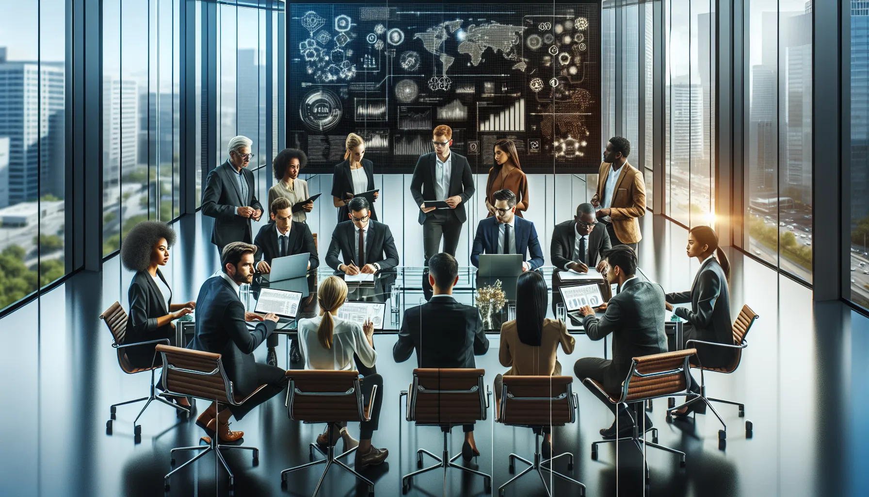 diverse team discussing concepts in a modern office.