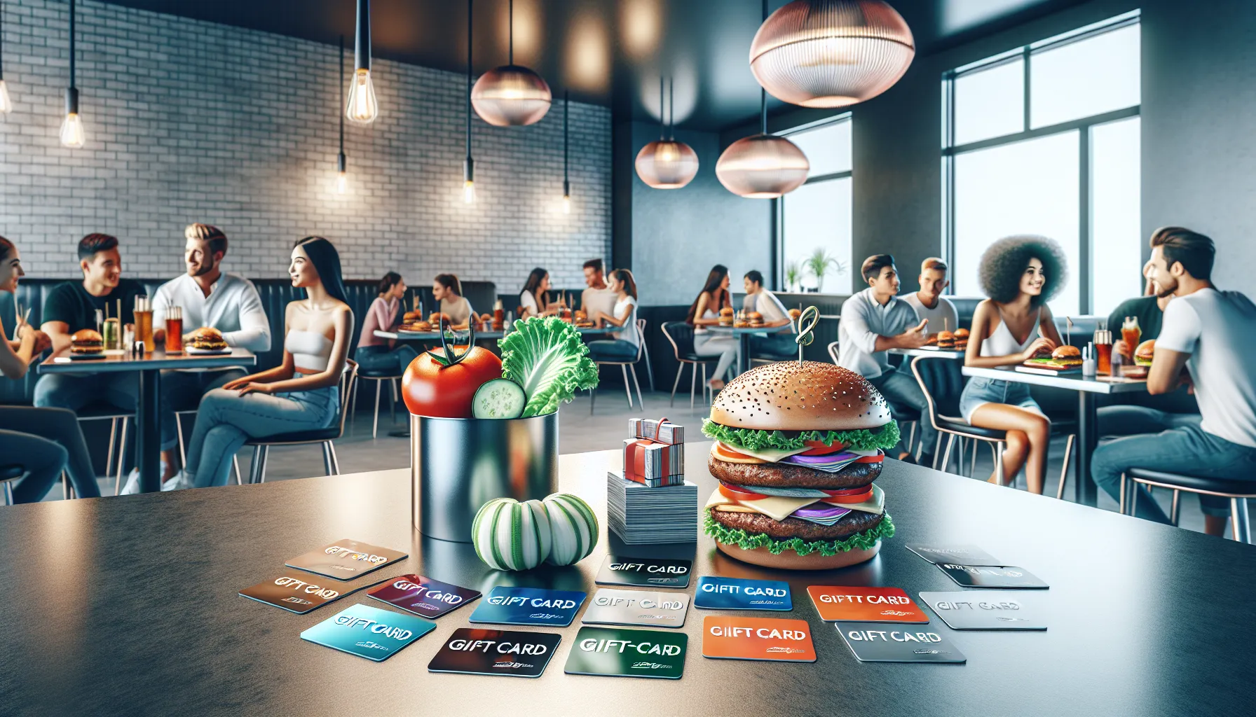 In-N-Out gift cards displayed in a modern restaurant setting.