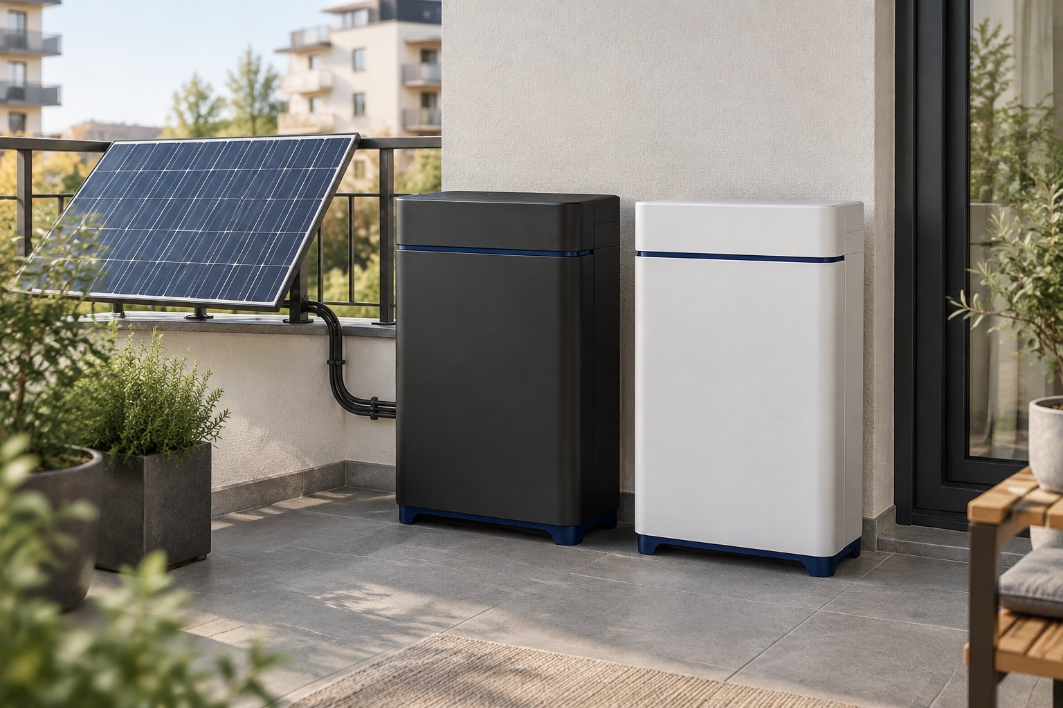 Zwei Batteriespeicher nebeneinander als Illustration für einen Produktvergleich