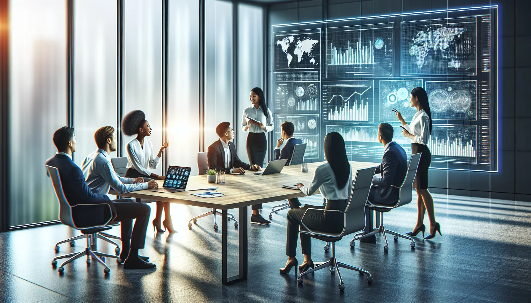 diverse professionals collaborating in a modern office setting.