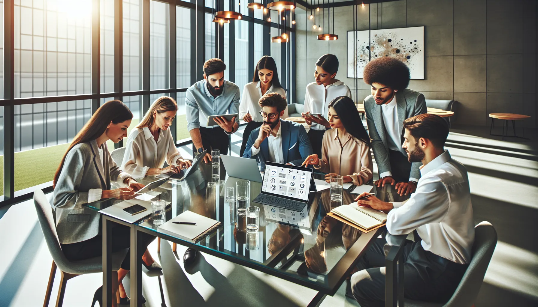 professionals collaborating in a modern office using Taskmonk.io.