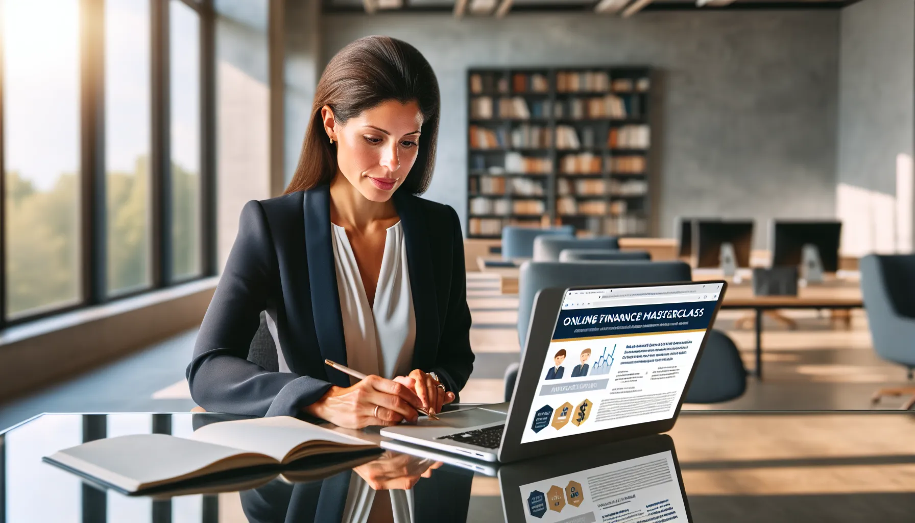 individual choosing a finance masterclass in a modern office.