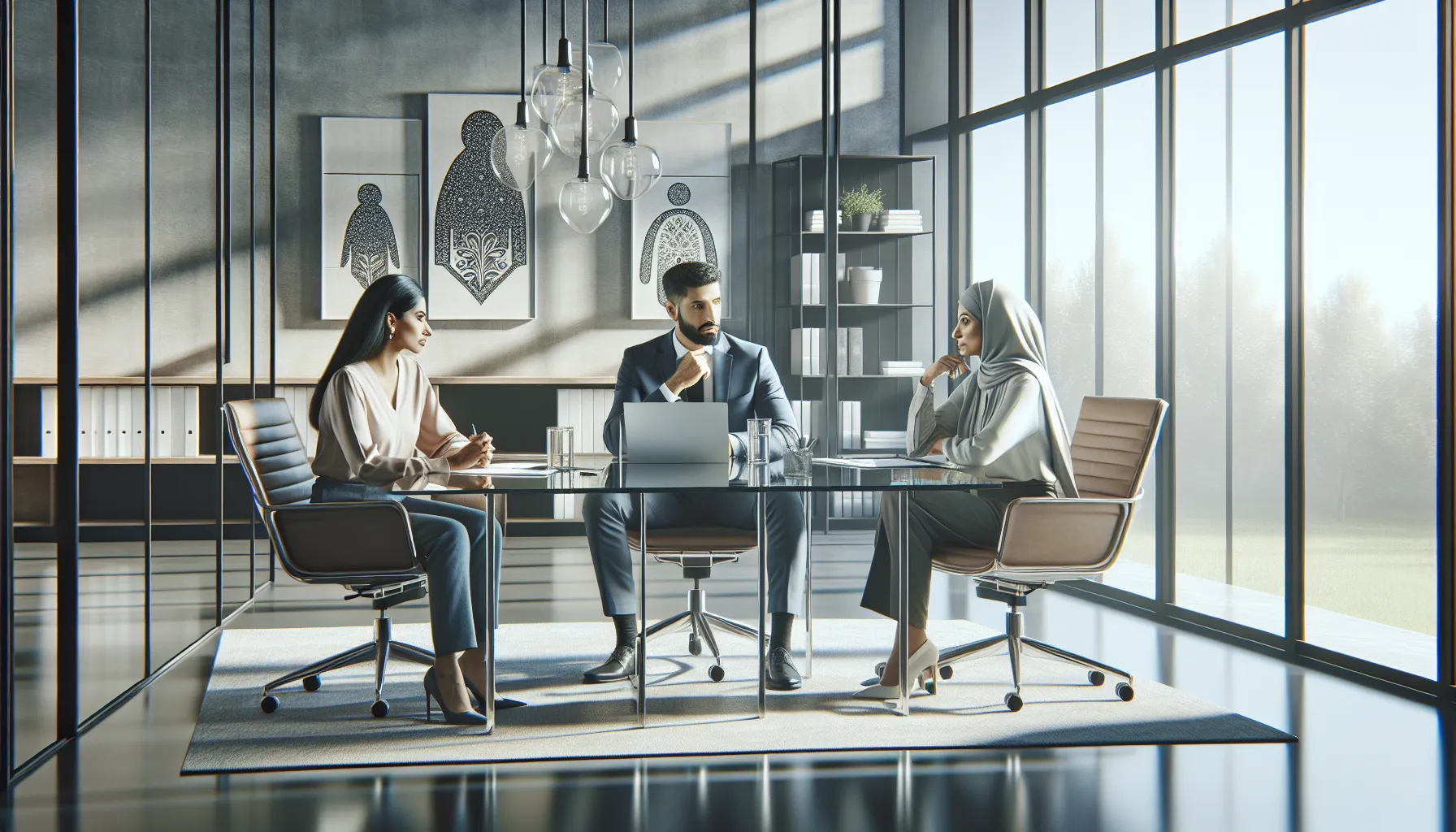 diverse group discussing parenting in a modern office.