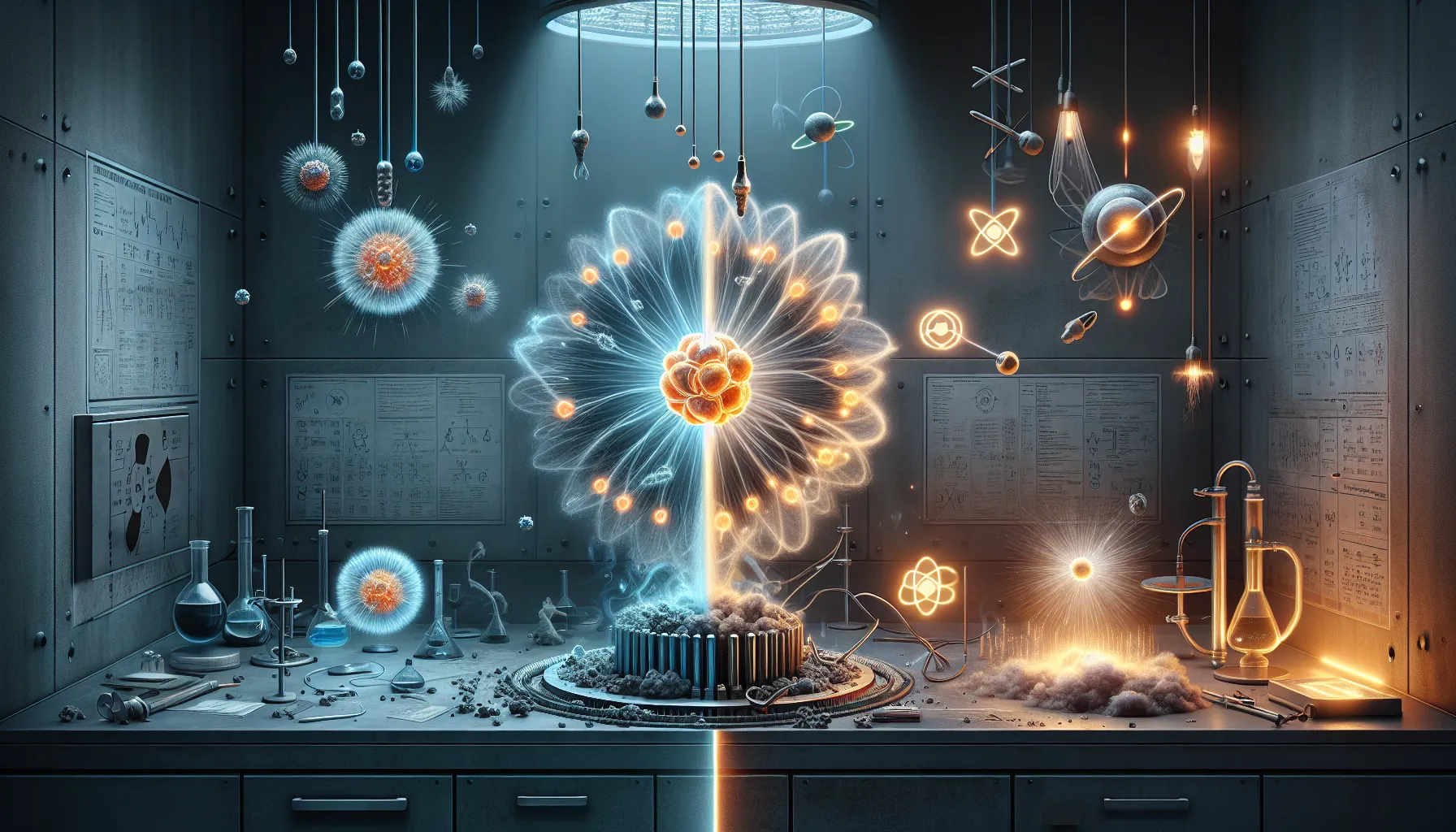 Comparison of alpha and beta particle ejection from atomic nuclei.