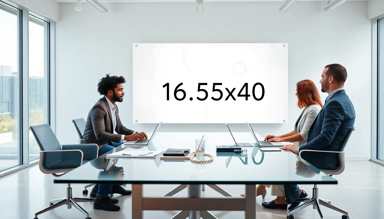 professionals discussing dimensions in a modern office setting.