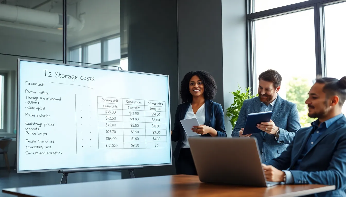 diverse team discussing storage costs in a modern office.