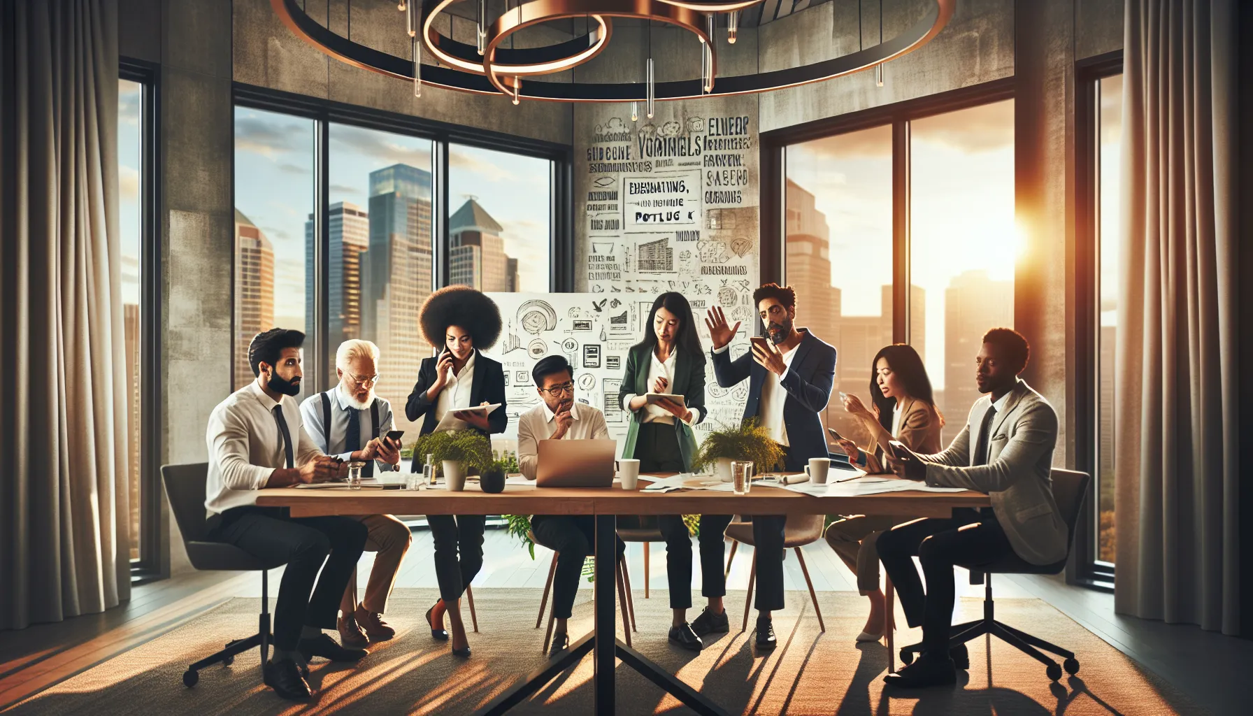 diverse professionals collaborating in a modern office setting.