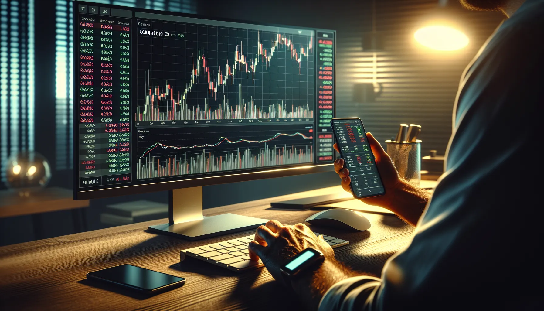 Investor analyzing Floki Inu cryptocurrency market data on trading screen showing price charts.