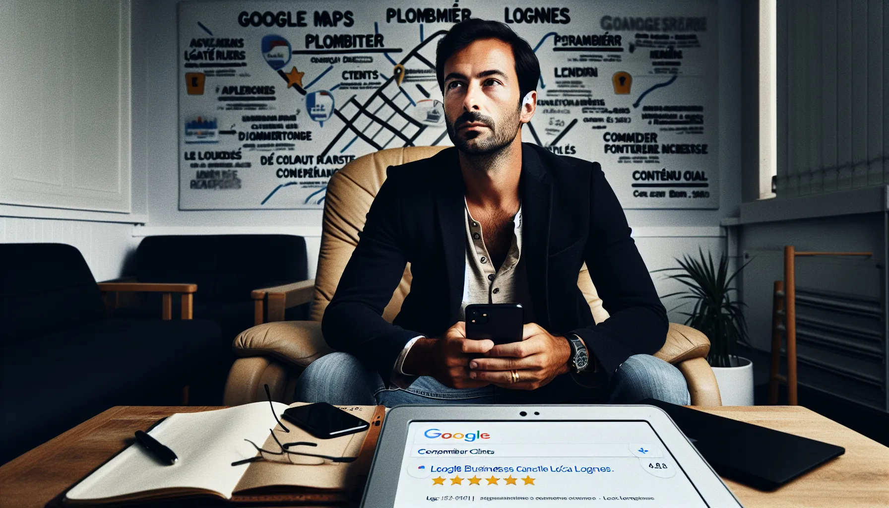 Local business owner in Lognes checking strong Google search and Maps visibility.