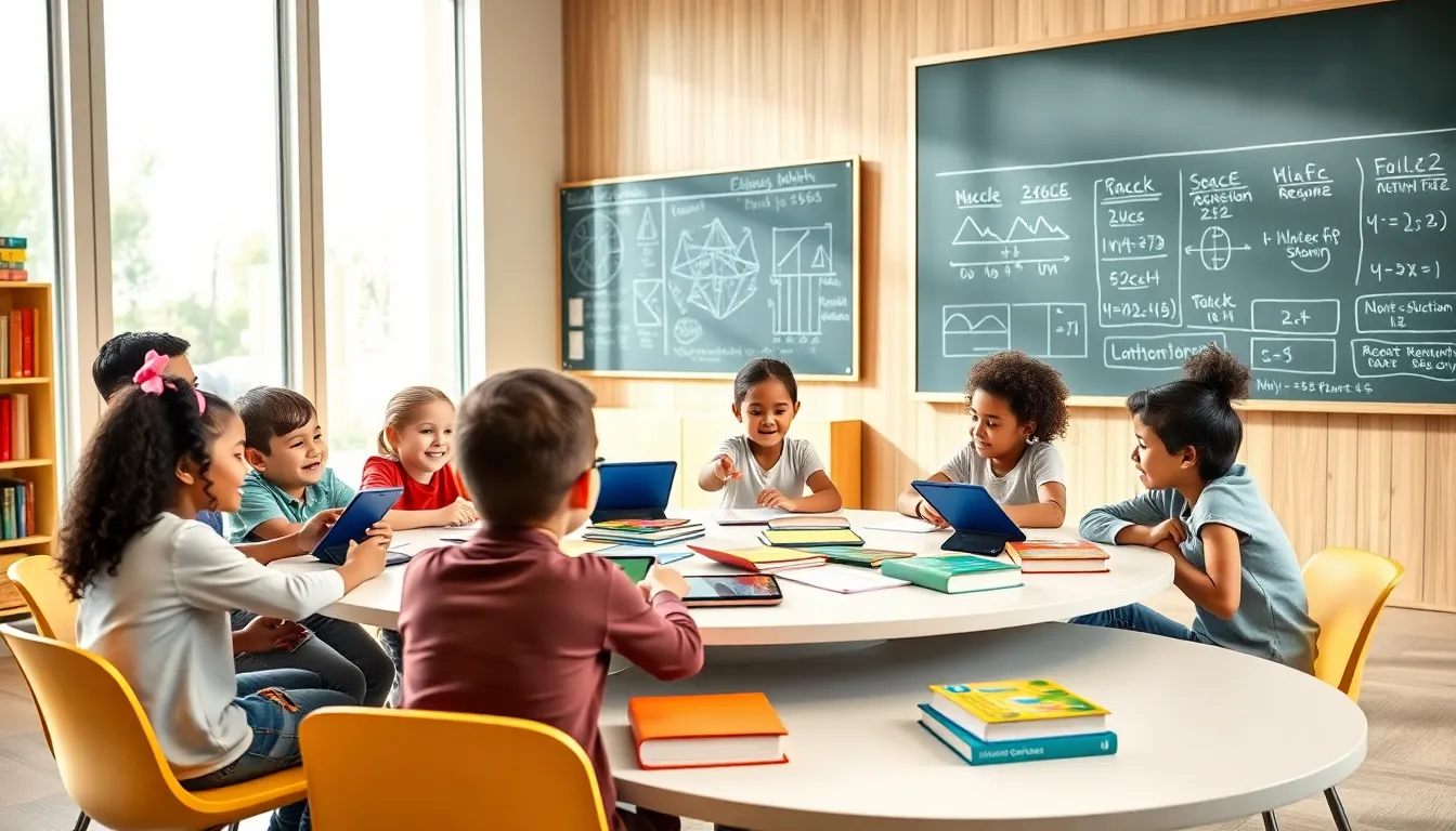 diverse students collaborating in a modern classroom.