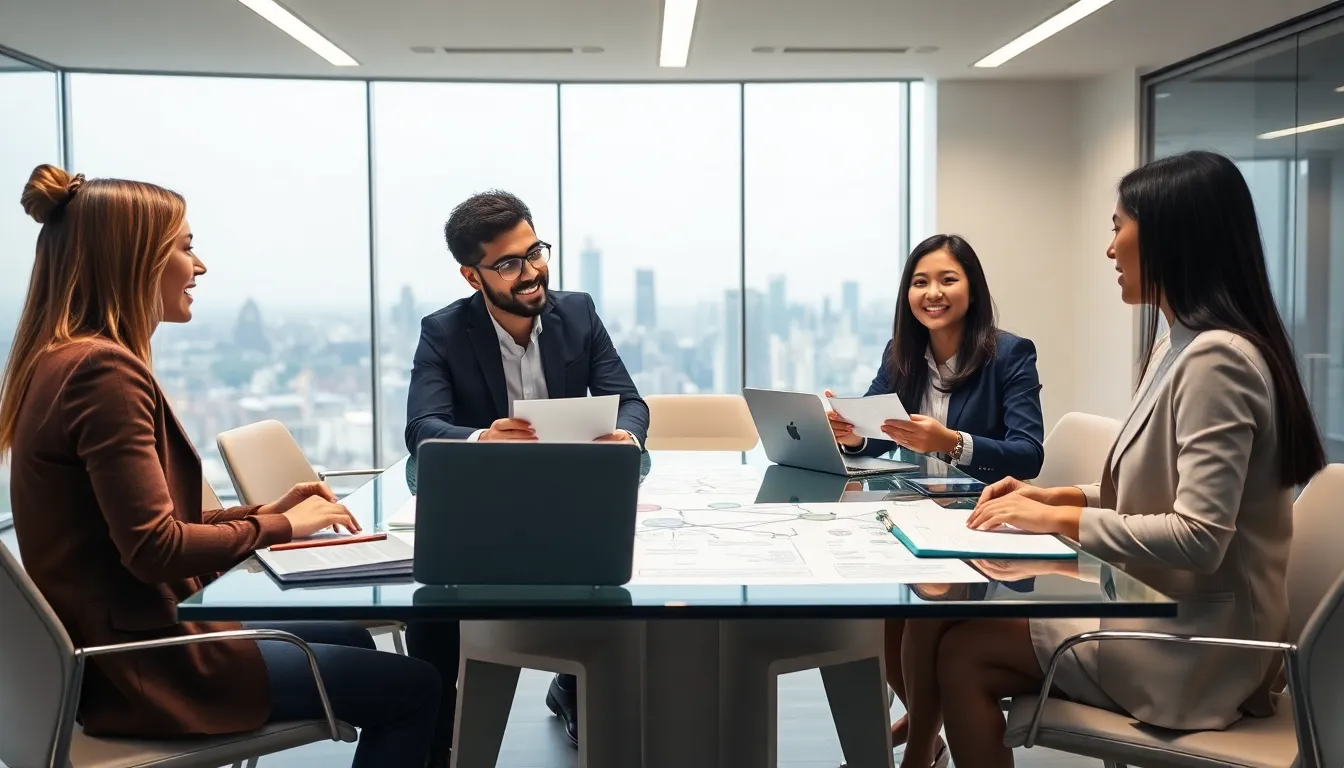 diverse team collaborating in a modern office setting.