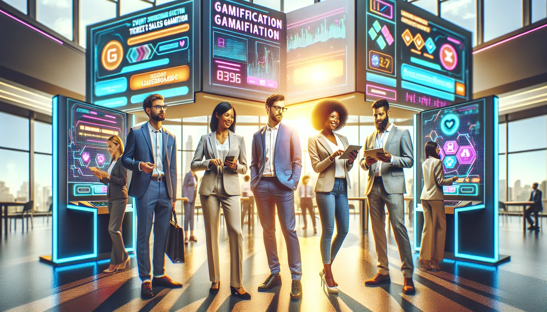 diverse attendees engaging at a gamification summit.