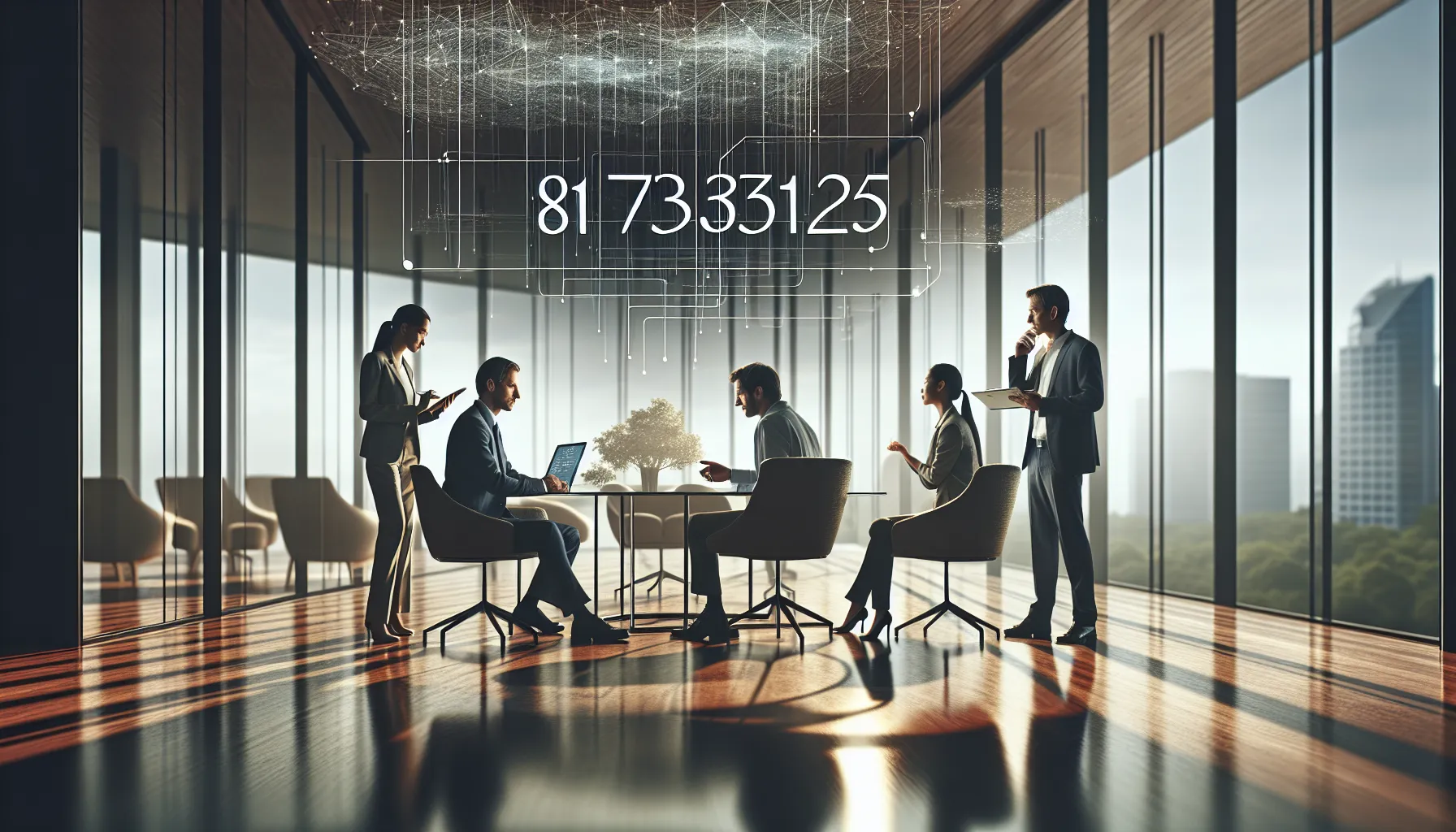 diverse professionals discussing data related to 8137236125 in a modern office.