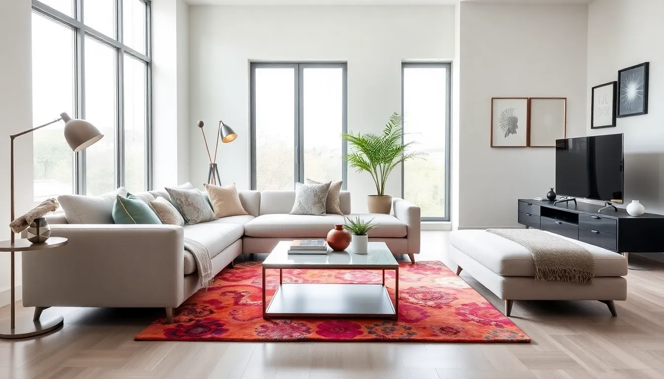 modern living room with a sectional sofa and natural light.