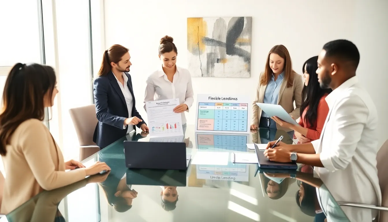 diverse team discussing FHA loans in a modern office.
