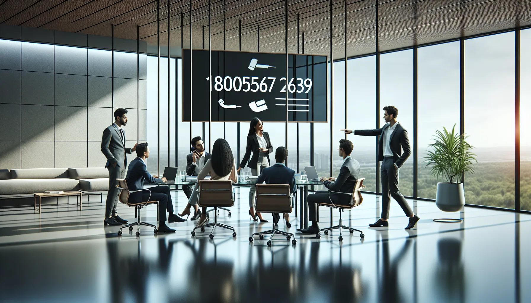 professionals discussing customer service in a modern office.