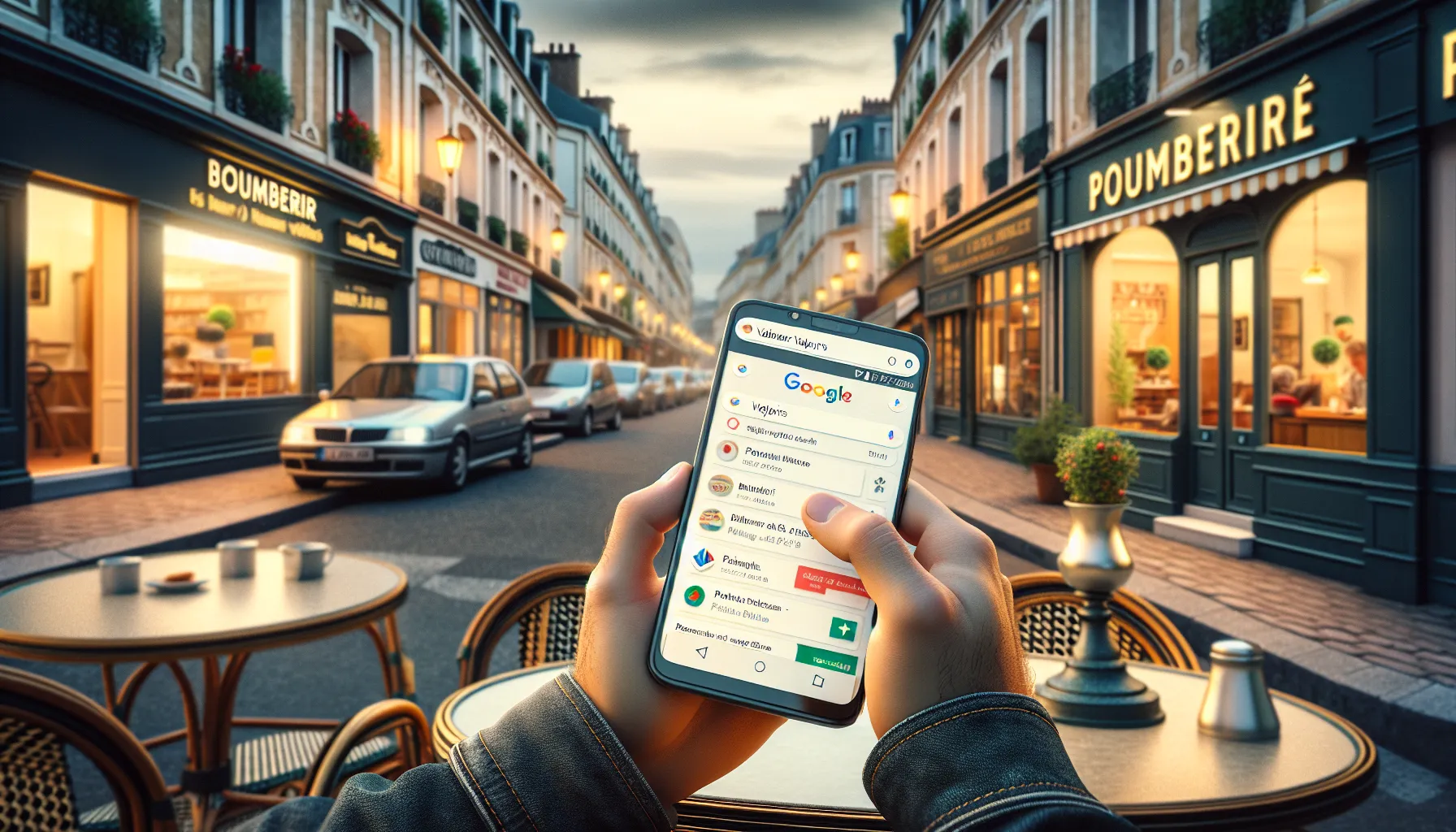 Person in Vaujours searching local services on Google Maps on a smartphone.