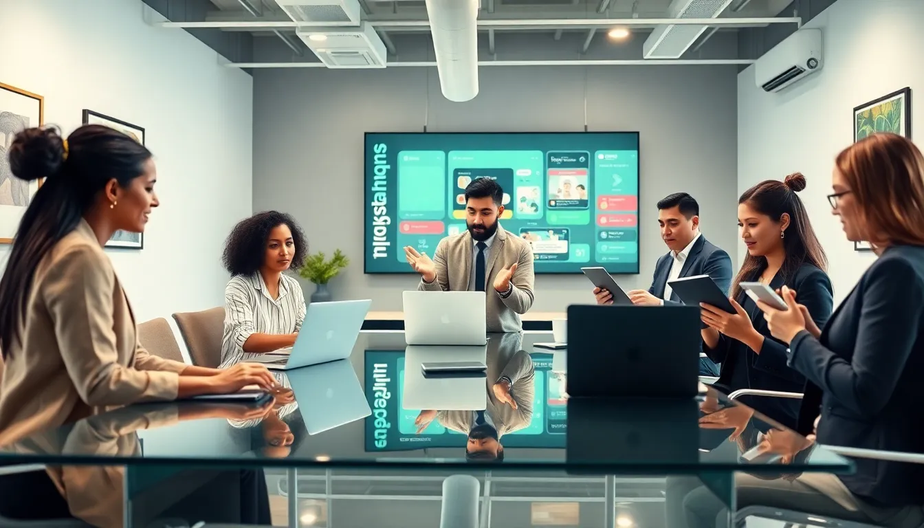 diverse team collaborating in a modern office.
